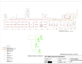 Lichtplan des Erdgeschosses mit Messpunkten und Bestandsbeleuchtung für ein Projekt am Askanischen Platz in Berlin.